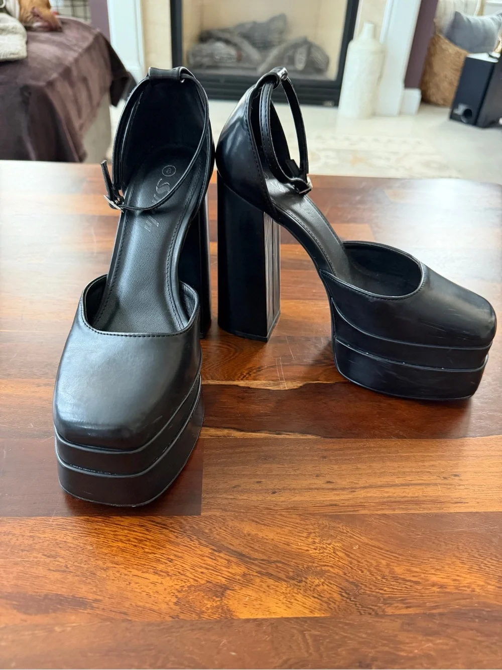 SHEIN Black Platform Mary Jane Heels with Ankle Strap